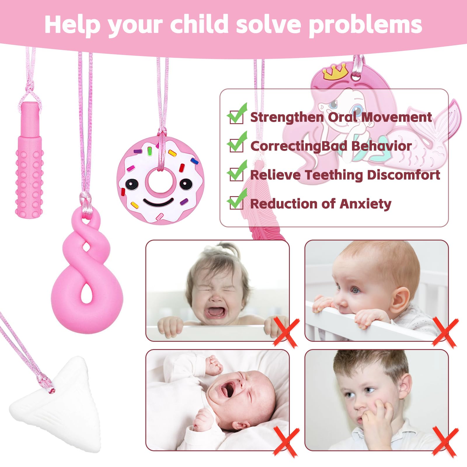 CLDY Sensoryczny naszyjnik do żucia, zabawki do żucia dla dzieci z autyzmem, ADHD, gryzące potrzeby, silikonowy naszyjnik wykonany z silikonu klasy spożywczej, dla chłopców i dziewcząt, 6 szt