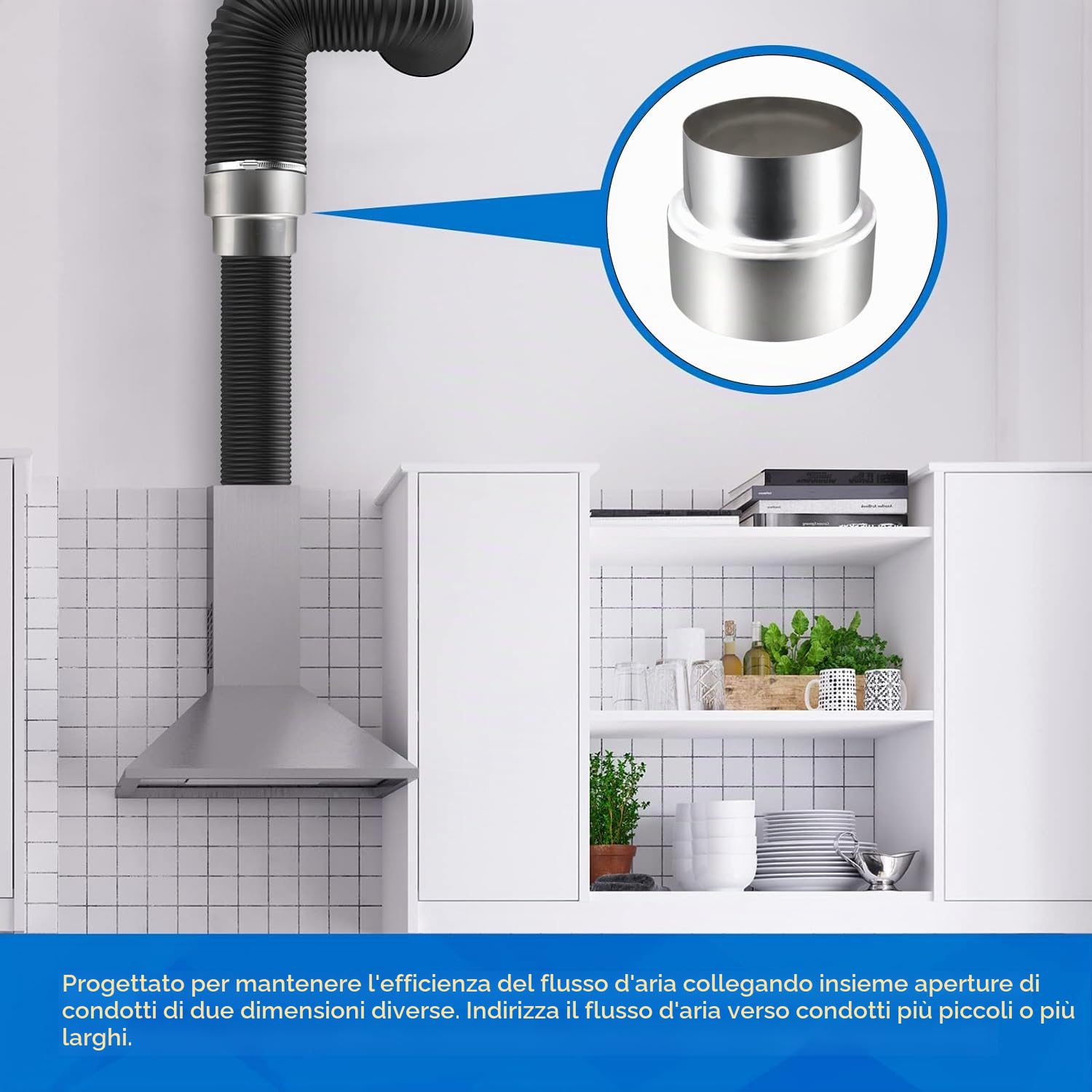 Riduzione canna fumaria 120 mm a 100 mm Tubo Stufa Riduttore Acciaio Inox Soffiato Scarico con 2 fascette
