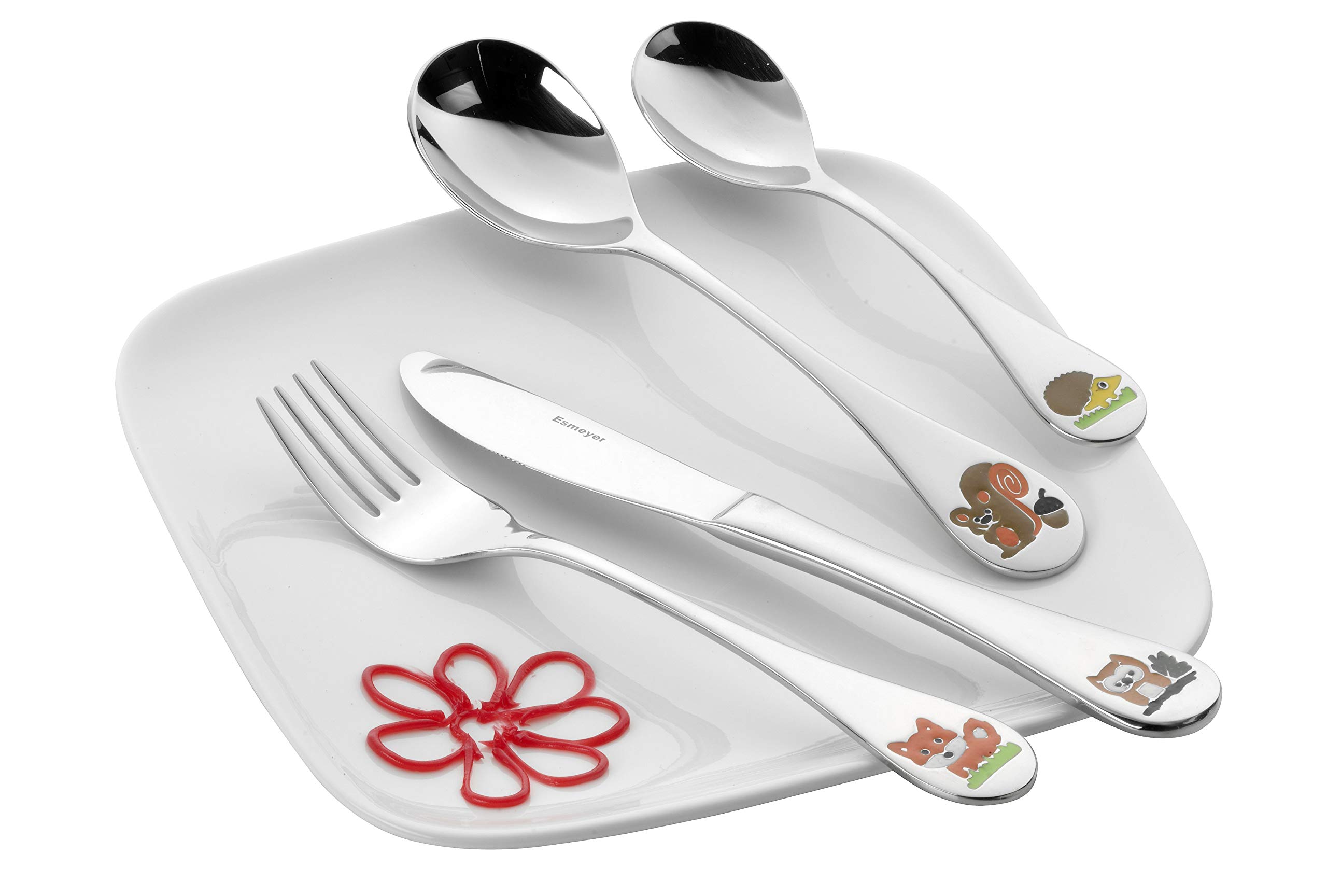 Posate Per Bambini Esmeyer Lustige Tierchen: Set 3 Pezzi In Acciaio Inox 18/0, Con Incisioni Animali, Dai 3 Anni - 5