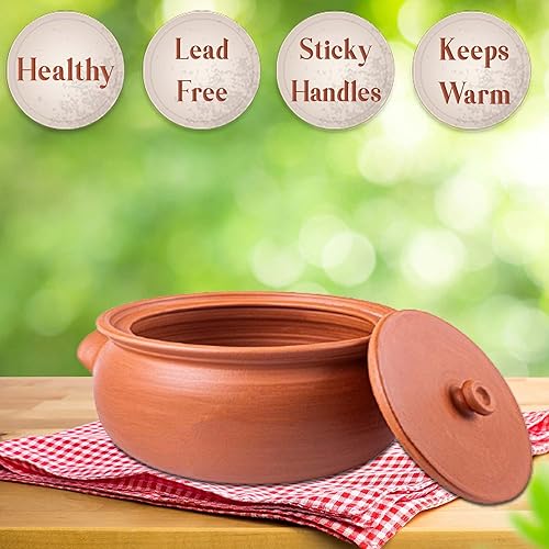 Miniatura 4 de Olla baja hecha a mano de arcilla para cocinar con tapa utensilios de cocina de tierra sin esmaltar sin plomo ollas de yogur de arcilla sartenes de