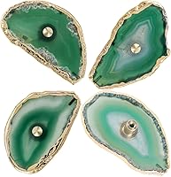 Vista 10 de Rockcloud Perillas de ágata negra para cajón de armario, tiradores para armario de aparador, rebanada teñida con pomos de borde chapados en oro