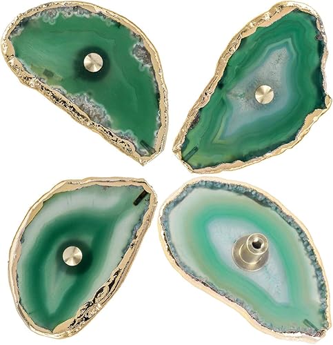 Miniatura 10 de Rockcloud Perillas de ágata negra para cajón de armario, tiradores para armario de aparador, rebanada teñida con pomos de borde chapados en oro