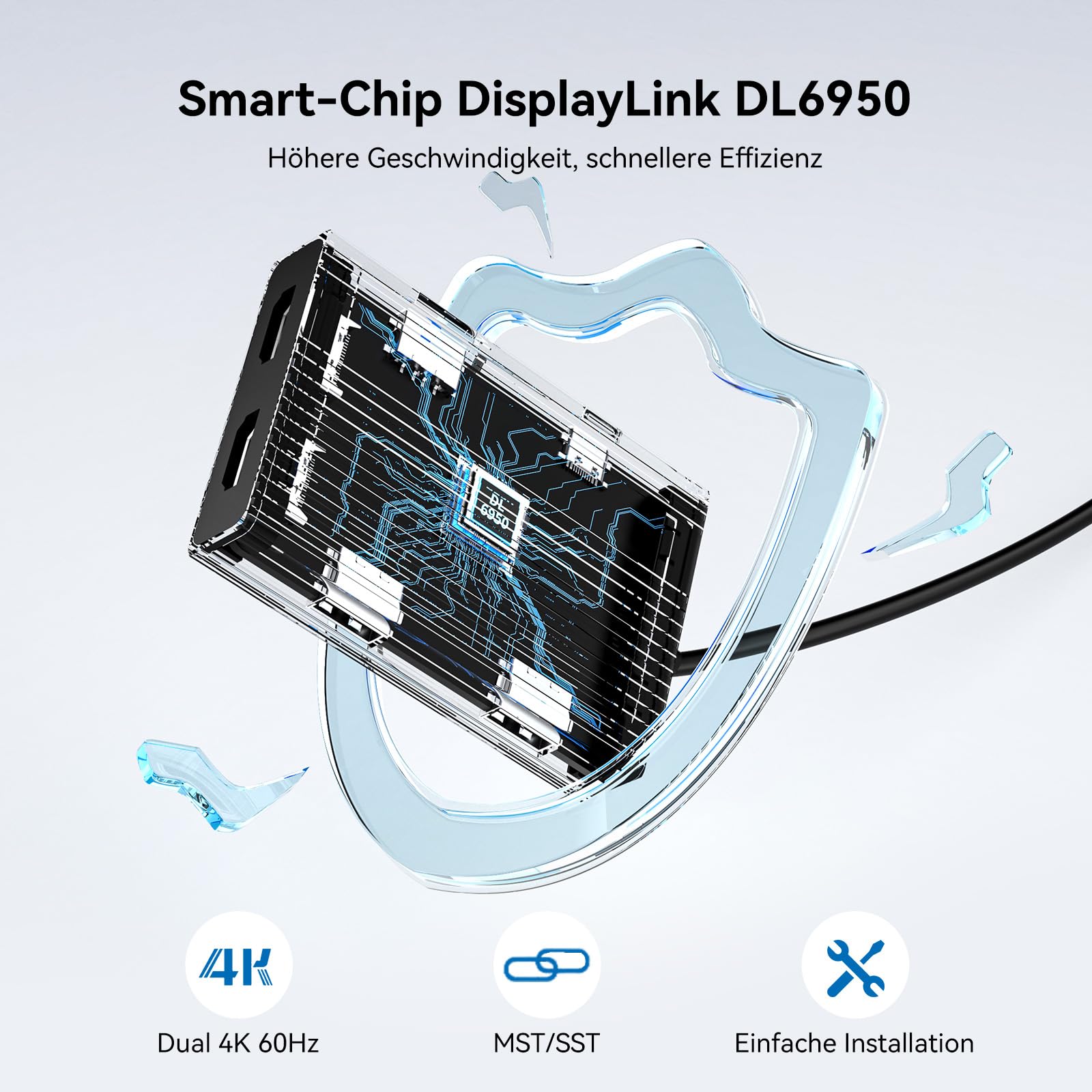 ACASIS DS0602 DisplayLink Docking Station-USB C auf Dual HDMI DisplayLink Adapter, 4K@60Hz, 2 HDMI, 100W PD, USB-A/C-auf-Dual-Monitor-Adapter für Mac mini M4/M1/M2/M3/Neo (Blau)