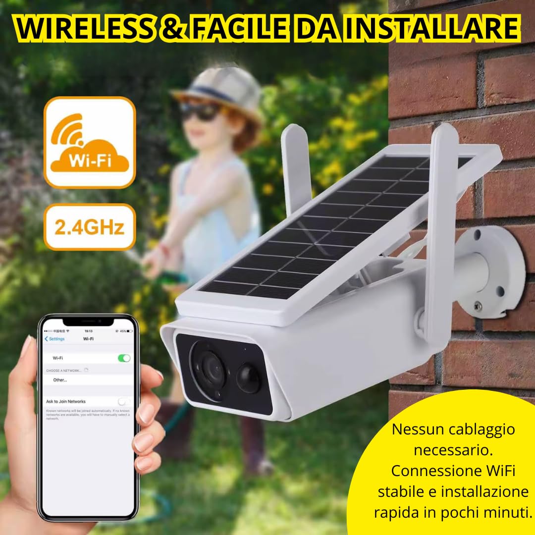 Telecamera WiFi Esterna Con Pannello Solare – 2MPX, Visione Notturna, Audio Bidirezionale, App ICSee