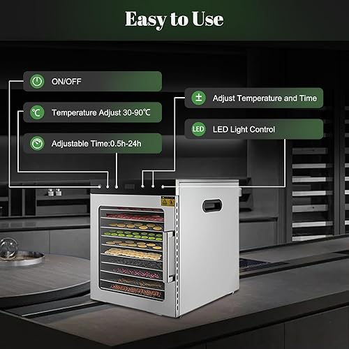 Miniatura 10 de Deshidratador de alimentos, 18 bandejas de acero inoxidable, máquina secadora de alimentos, deshidratador para alimentos y cecina, hierbas,