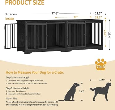 Hzuaneri 77.6 Double Dog Crate Furniture, Dog Crates for 2 Dogs