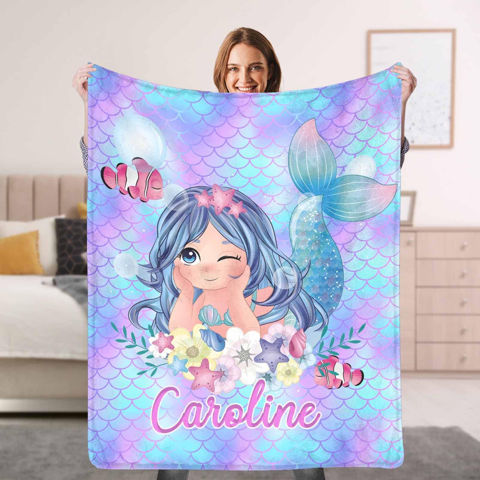 YESCUSTOM Personalized Custom Name Blankets for Baby Boys Girls, Cute Shinny Mermaid Toddler Throw Blanket Soft Fleece for Kids Bedroom Decor, Couch,Birhtday Gift for Kids Blankets