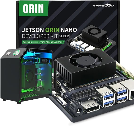 Yahboom Jetson Orin Nano 4GB Development Board Kit 34TOP Math Power, Jetson Housing, RGB Cooling Fan, USB Microphone Camera, Electronic Kit SUPER Update Orin Nano 4GB Mini PC Kit