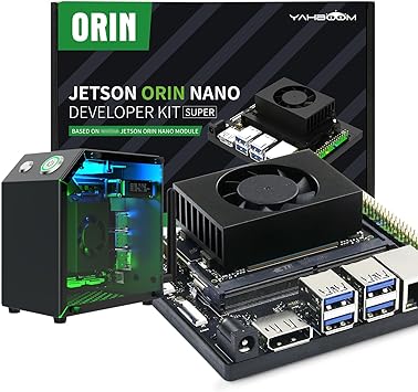 Yahboom Jetson Orin Nano 4GB Development Board Kit 34TOP Math Power, Jetson Housing, RGB Cooling Fan, USB Microphone Camera, Electronic Kit SUPER Update Orin Nano 4GB Mini PC Kit