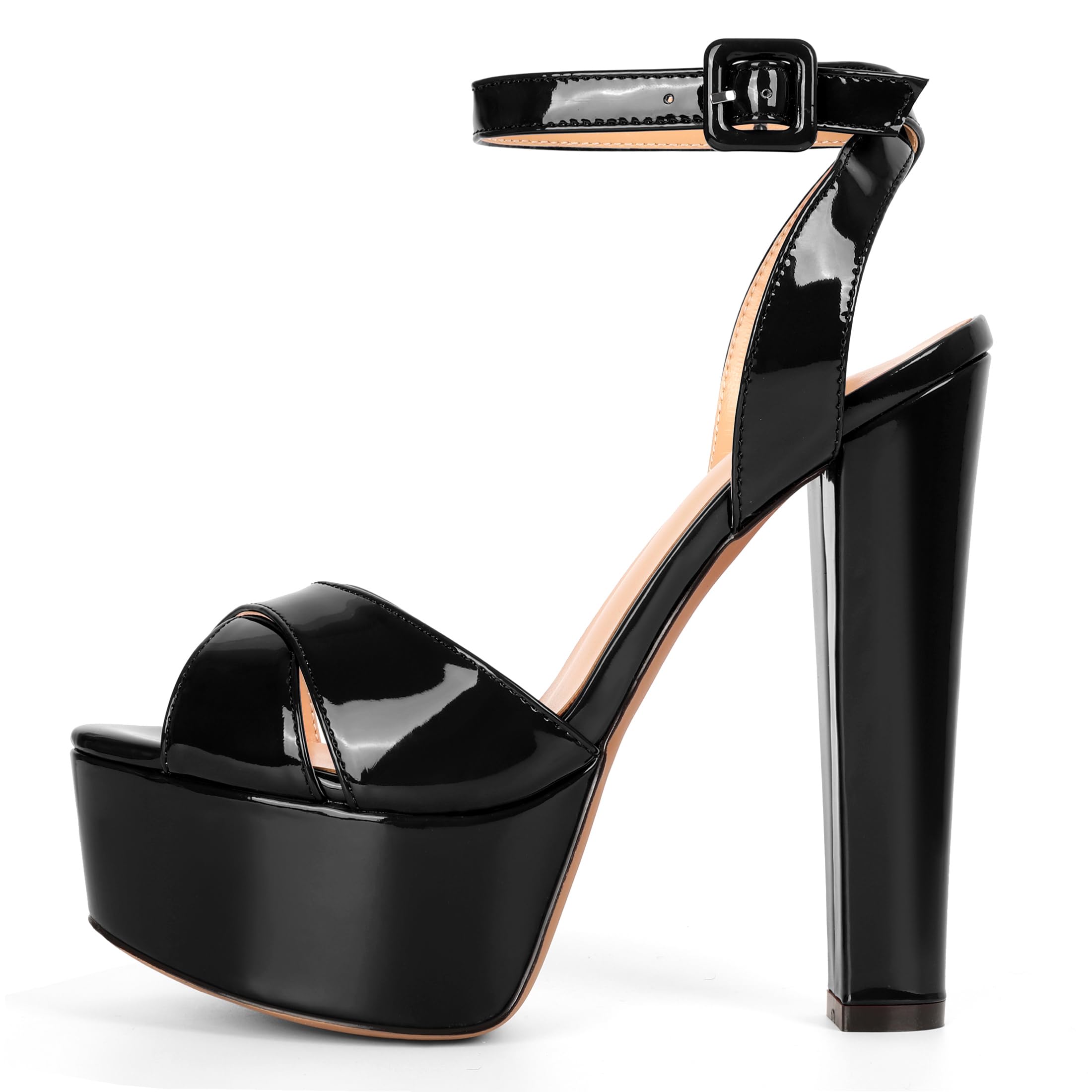 Eldof Women's Platform Sandals Peep Toe Chunky High Heels Ankle Straps Party Dress Casual Shoes 6 Inches