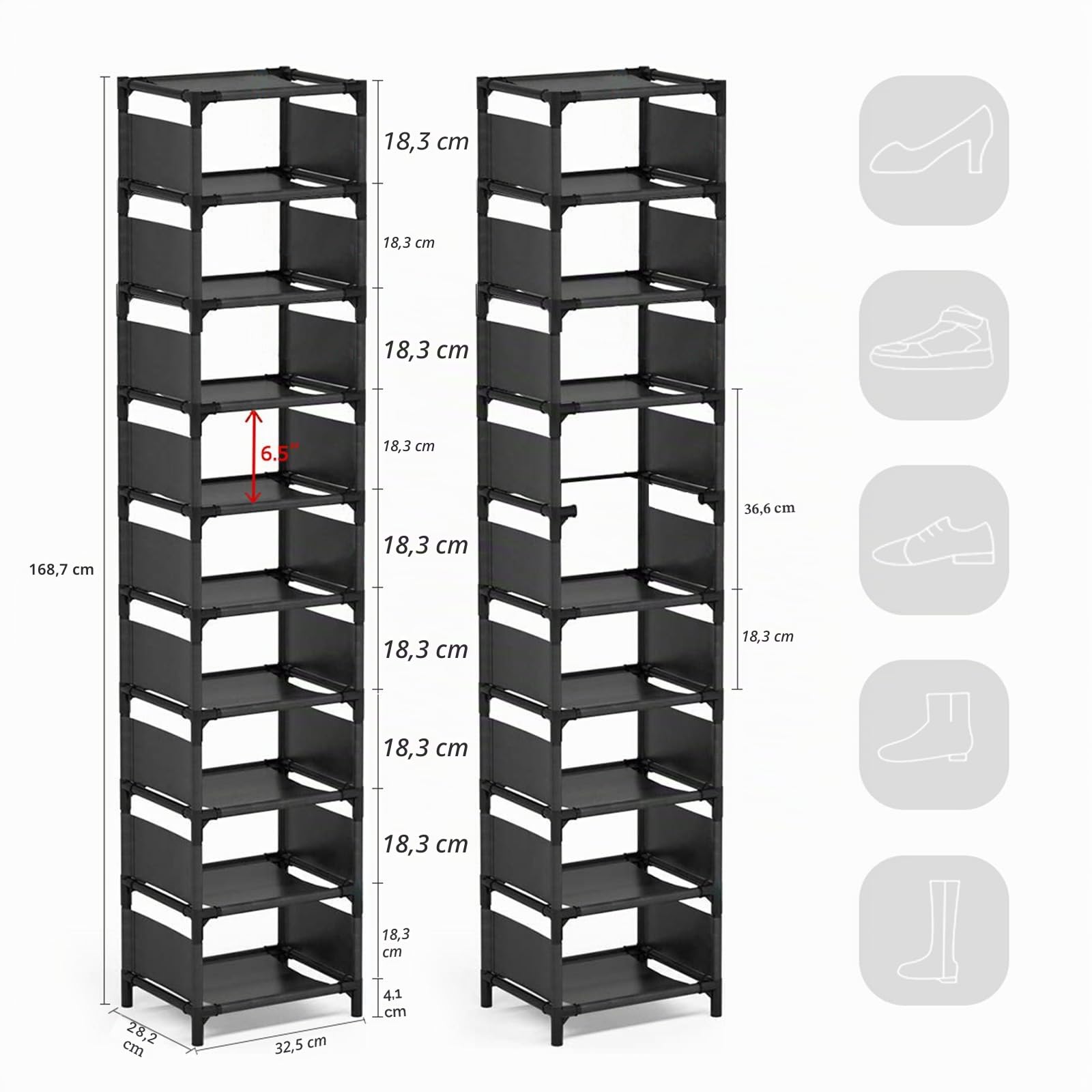 esonstyle Scarpiera a 10 Ripiani, Scaffale Portascarpe in Stretta Metallo per 10 Paia di Scarpe, Scarpiera Verticale, Organizzatore per Scarpe Alta per Ingresso, Soggiorno e Corridoio