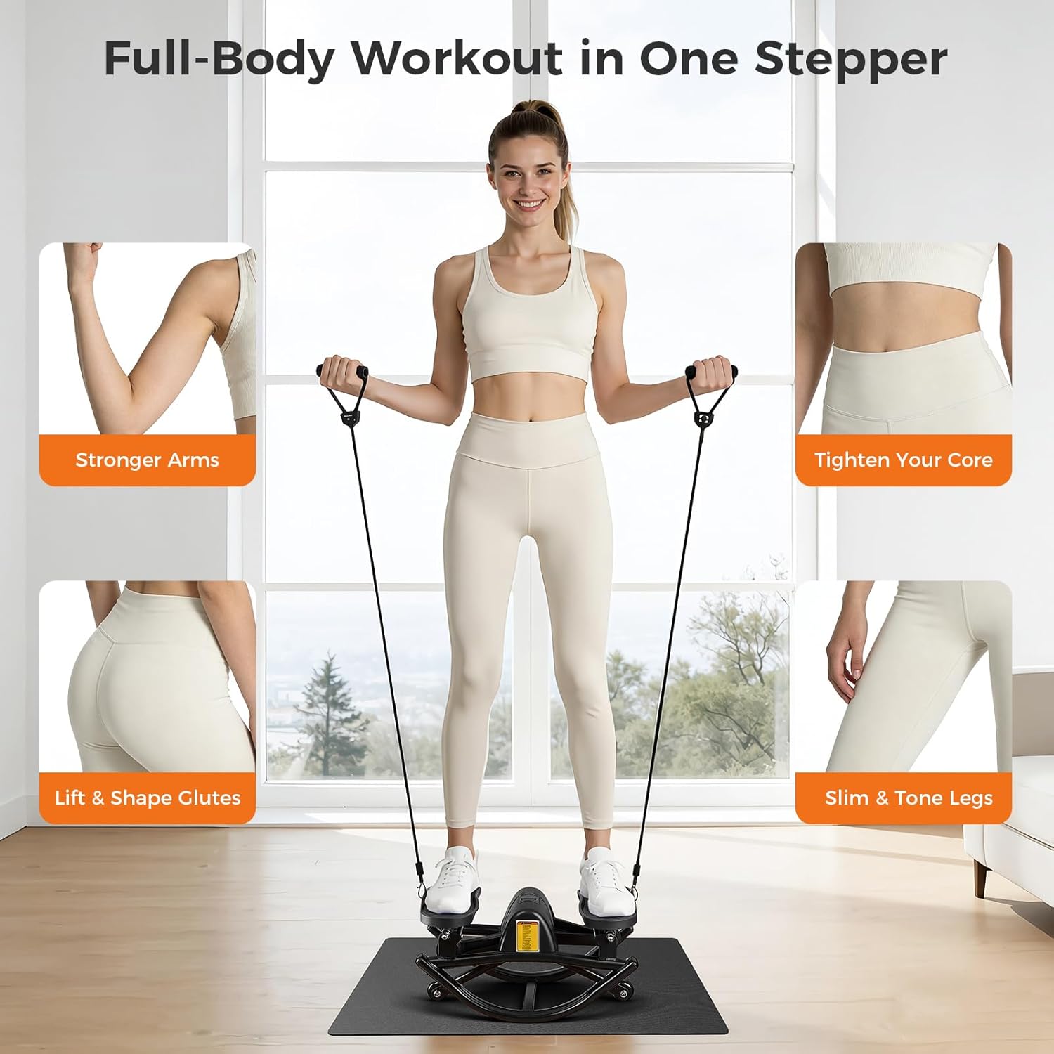Rock Stepper Side to Side Low Impact Stair Stepper,Quiet Steppers for Exercise at Home with Resistance Bands & Non-Slip Mat – Exercise Step Balance Board Workout Equipment for Apartment & Living Room