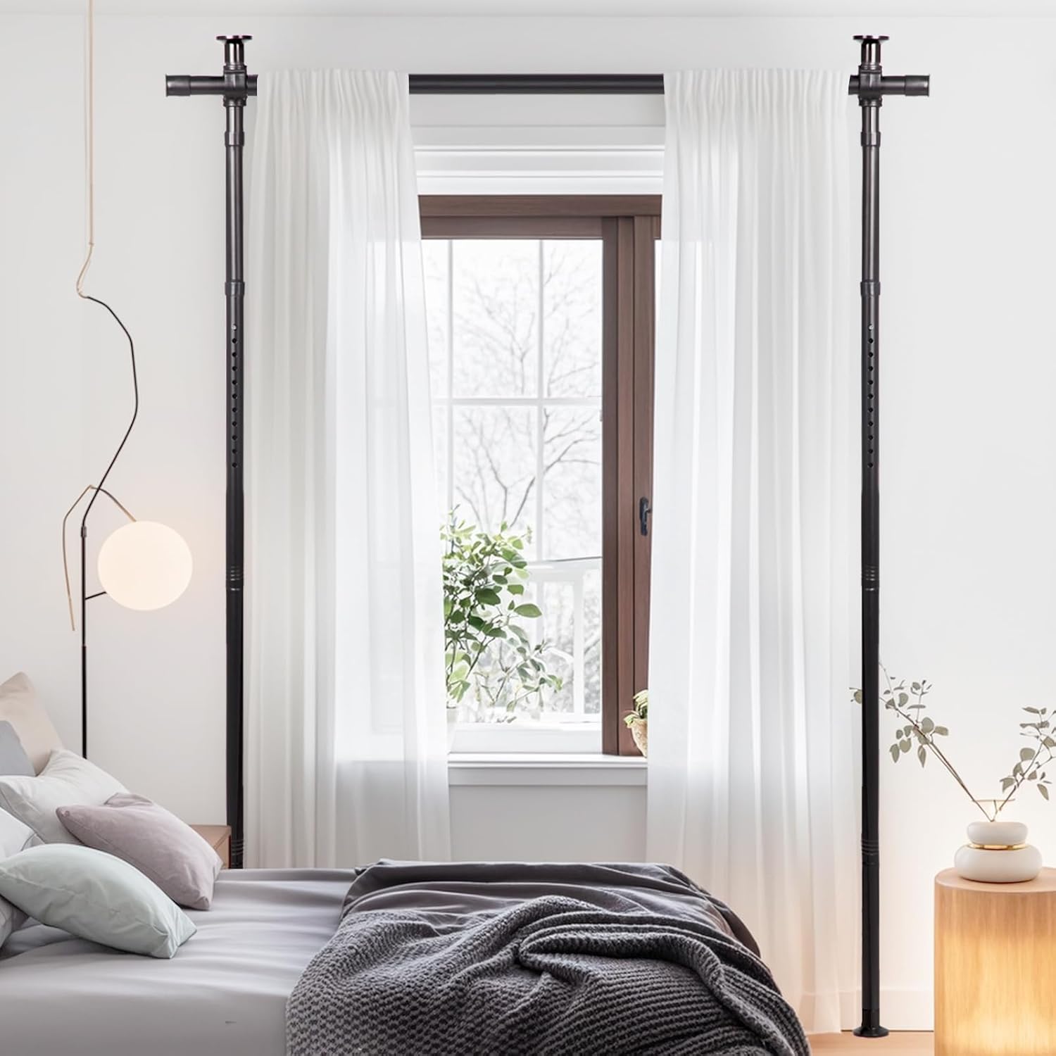 Room Divider - Adjustable Curtain Rod 4-10ft (H) 28-70in (W) No Drilling Wall Divider for Room Separation (Black)