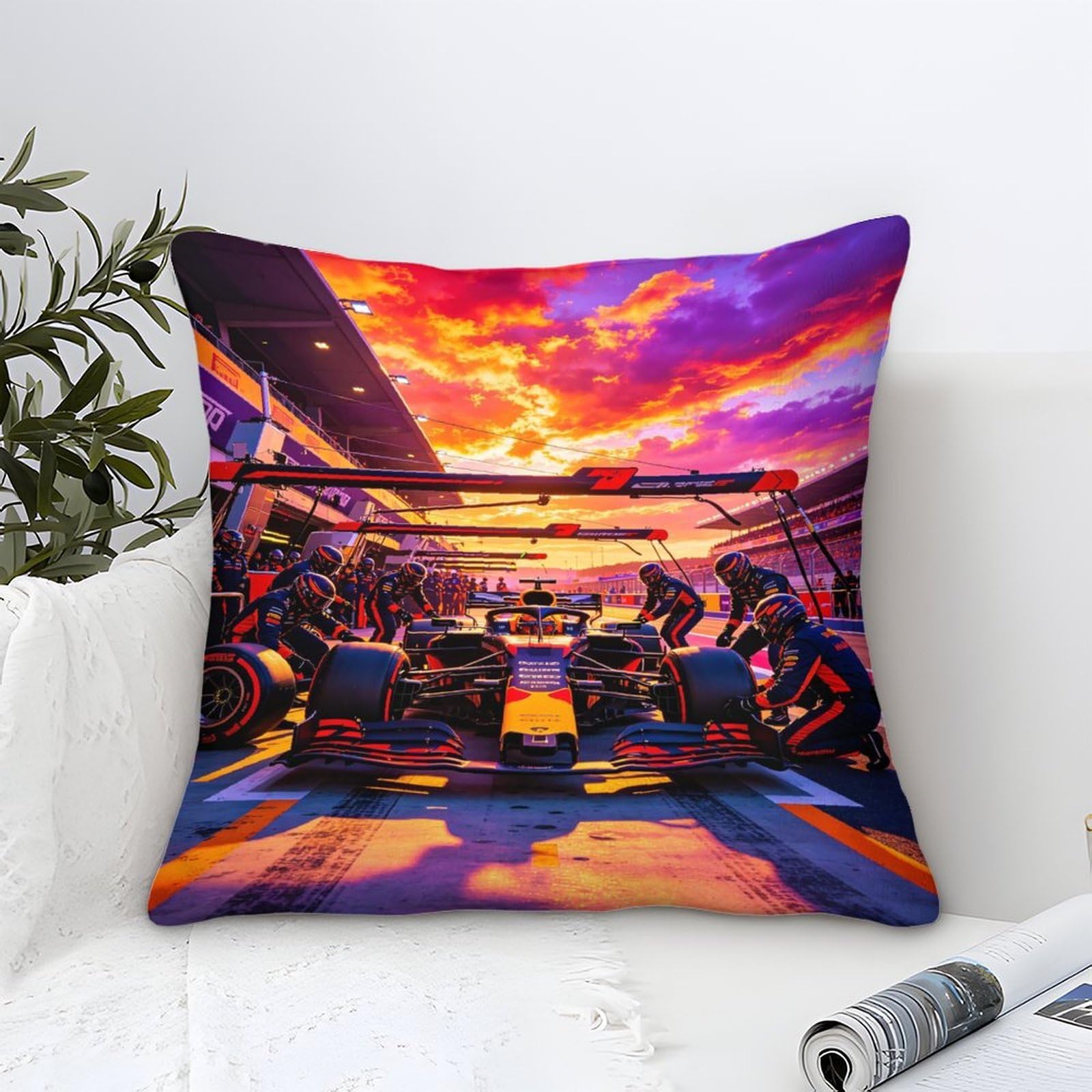 Xiaopangxy Formulaa Racing 45X45cm Cushion Covers, Microfiber Decorative Pit Stop Throw Pillow Covers For Sofa Couch Car Bedroom Home Decor