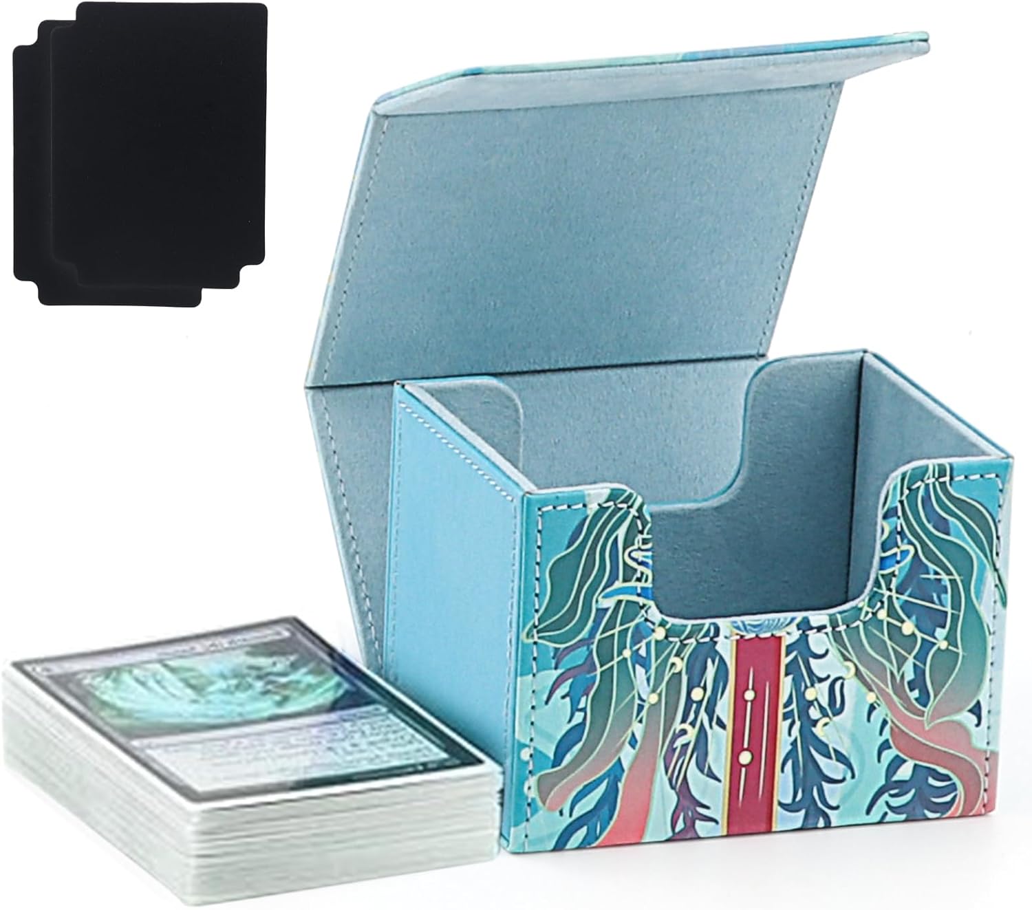 MTG Deck Box for Commander Display, Fit 150+ Sleeved Commander Deck,2 Dividers MTG Storage Box PU Leather Storage Box Compatible with TCG/OCG/YGO/PTCG, (Blue)