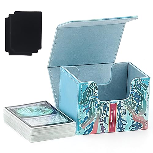 Egyndior MTG Kartenbox für Commander Display, fähig, bis 150 Karten zu halten, kompatibel mit TCG/OCG/YGO/PTCG PU Leder Kartenbox, Kartenspeicherbox (blau) - Blue