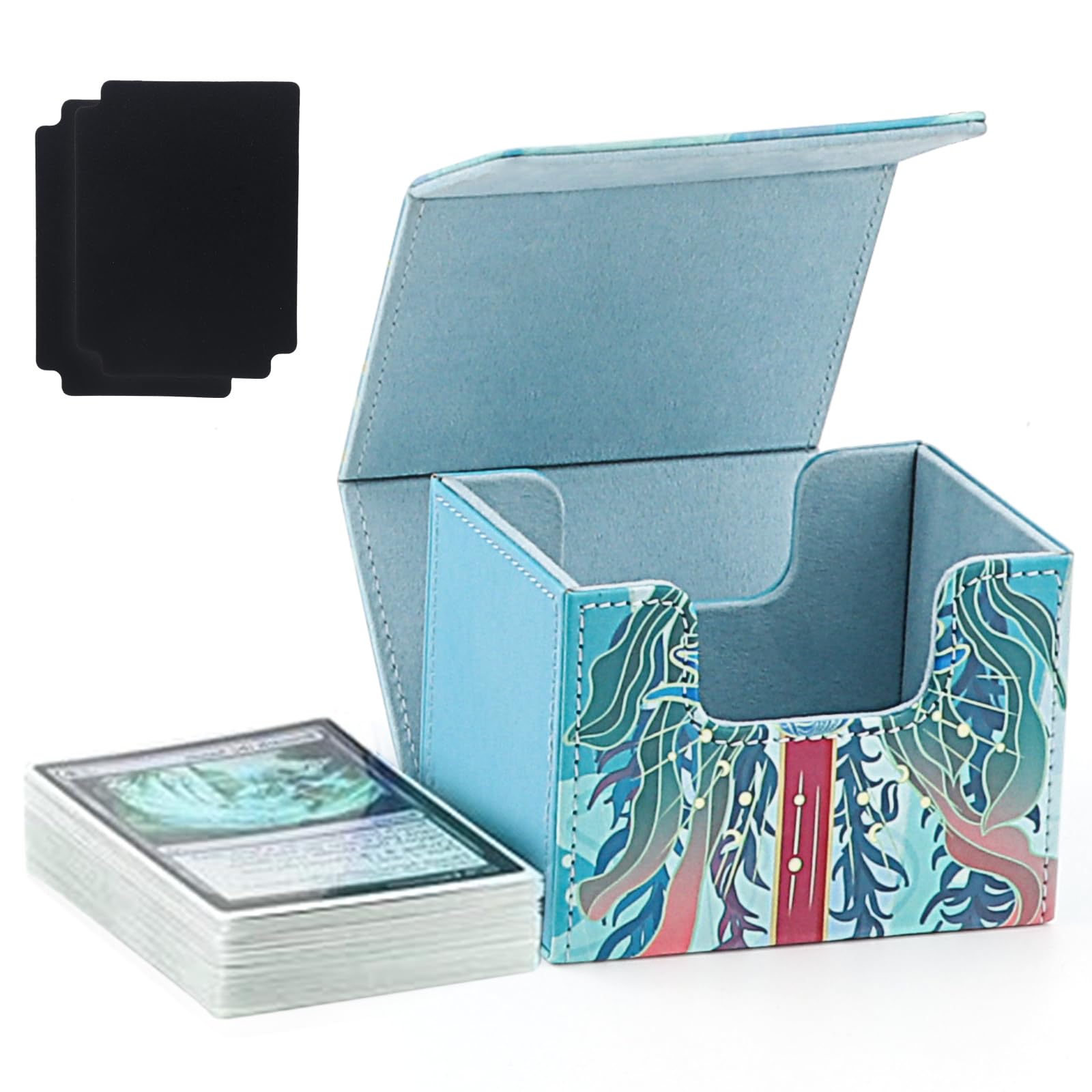 Astrallgn MTG Deck Box for Commander Display, Fit 150+ Sleeved Commander Deck,2 Dividers MTG Storage Box PU Leather Storage Box Compatible with TCG/OCG/YGO/PTCG, (Blue)