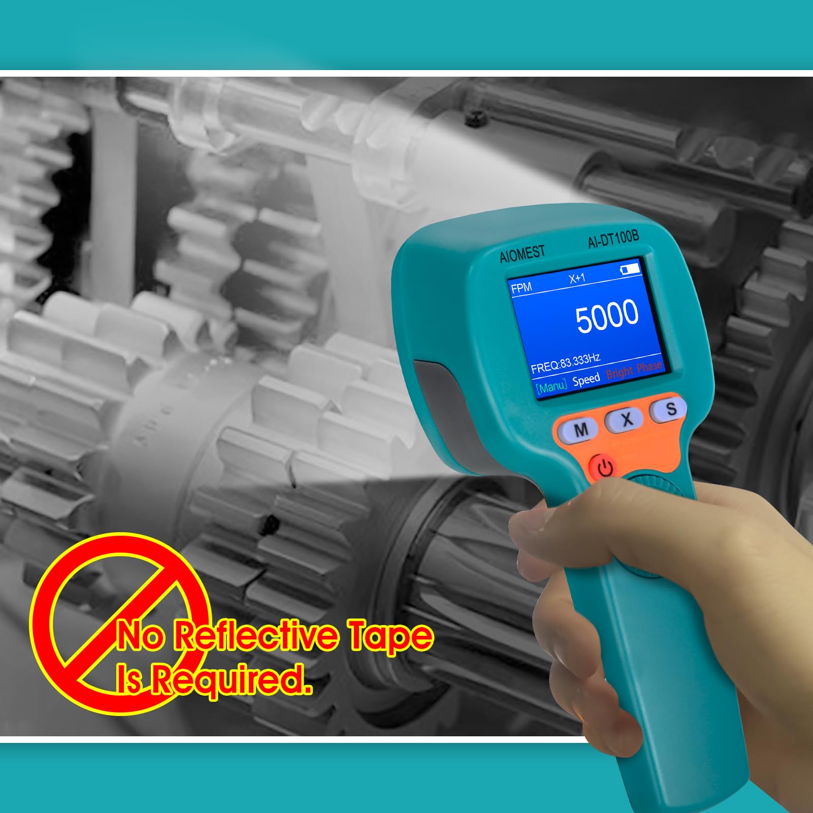 Stroboskop Digitales Drehzahlmesser Berührungslos, AIOMEST LED Strobe Tachometer 0,001% Präzision, 999.999 U/min/Hz, 1500 LUX Einstellbares Stroboskoplicht, Datenprotokollierung für Motor, Industrie