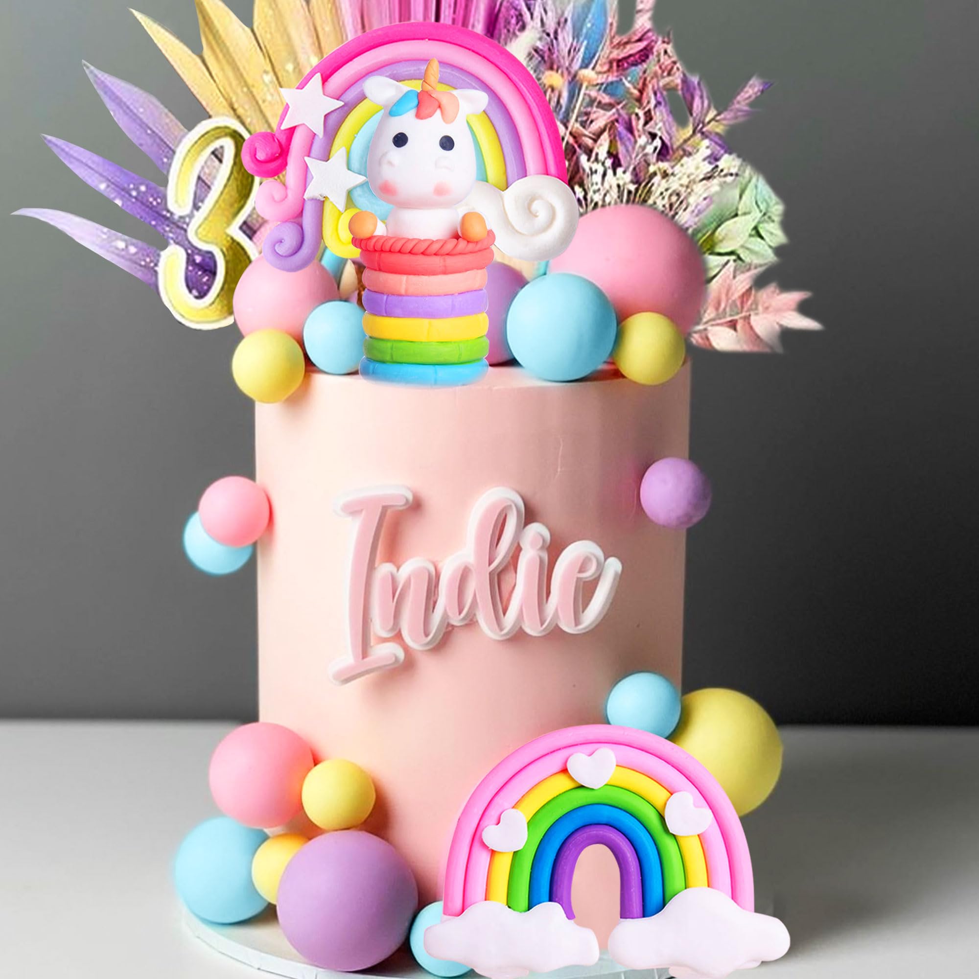 JeVenis Magical Unicorn Cake Topper Set - Rainbow Birthday Party Decorations For Girls With Stars & Flags