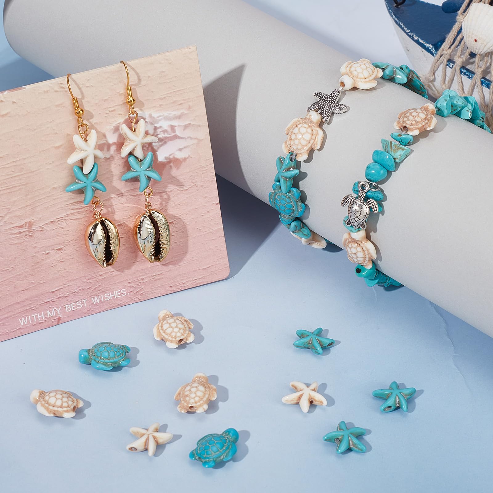 Kit De Cuentas De Playa Con Forma De Tortuga - 220 Piezas, Aleación De Plata Y Piedra, Estilo Hawaiano, Para Pulseras Y Collares DIY