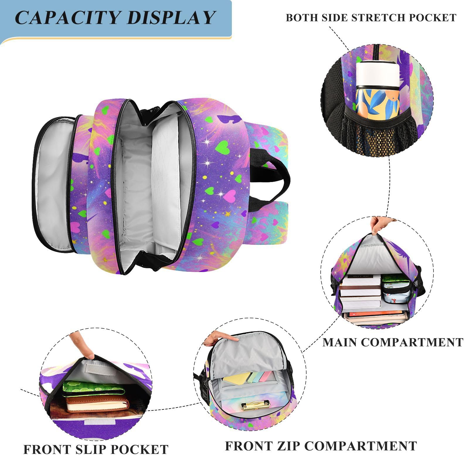 GuoChe Zaino flip top per bambini con unicorni viola glitterati