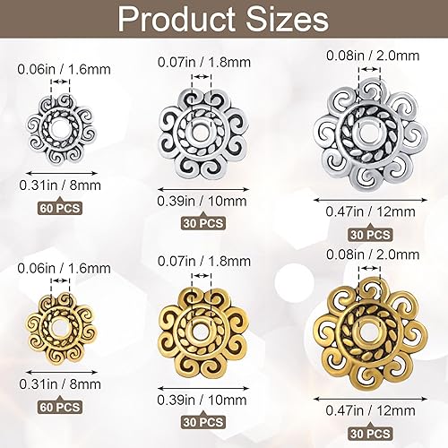 Miniatura 9 de PAGOW 300 cuentas espaciadoras de 0.315 in0.394 in0.472 in, tapas de cuentas de flores, San Valentín, cumpleaños, boda, graduación, joyería,