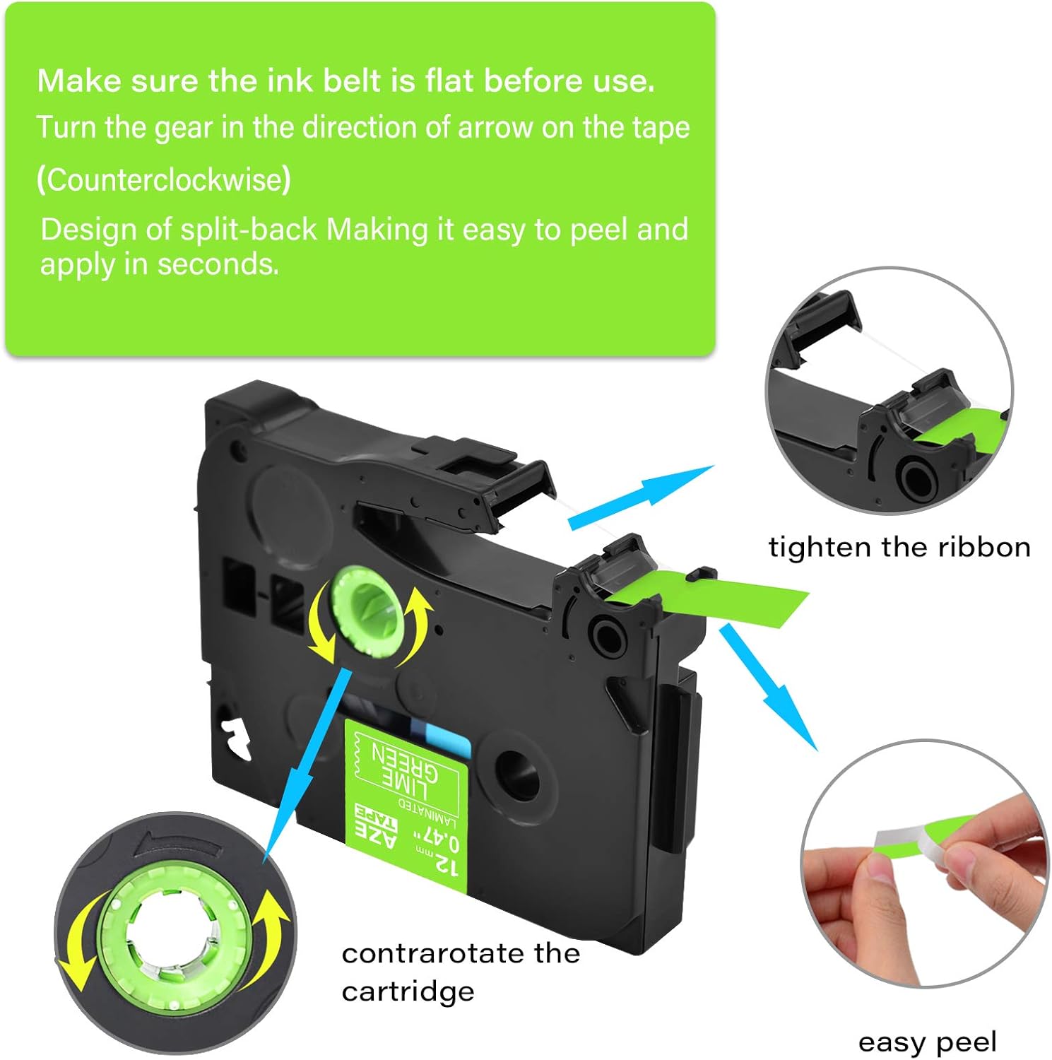 GREENCYCLE Compatible for Brother P Touch TZe-MQG35 TZe MQG35 AZEMQG35 1/2" 12mm 0.47 inch Laminated White on Lime Green TZ TZe Label Tapes Used in PTH110 PT-D200 PT-D210 PTD600 D400, 10 Pack