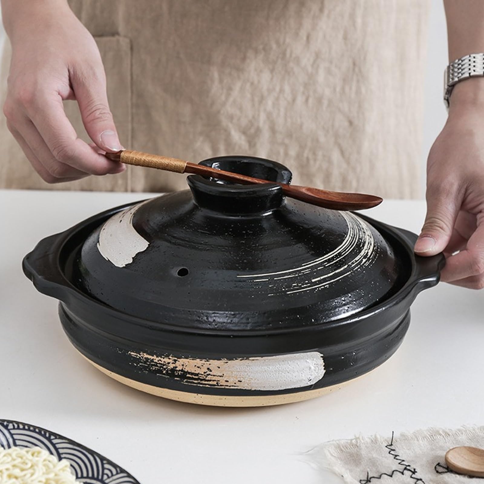 Ceramiczny garnek do zapiekania z pokrywką, odporny na wysokie temperatury garnek do zupy 1,2 l, do gotowania w domu i gulaszu, idealny na kolację