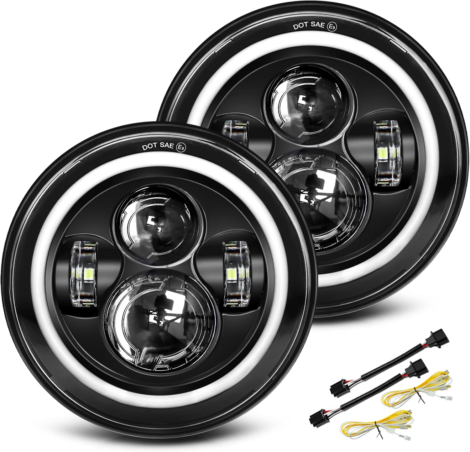 UNI-SHINE Black 2pcs 7 inch Led Headlight Round DOT Approved H6024 Led Headlight DRL Turn Signal Compatible with Jeep Wrangler JK TJ CJ