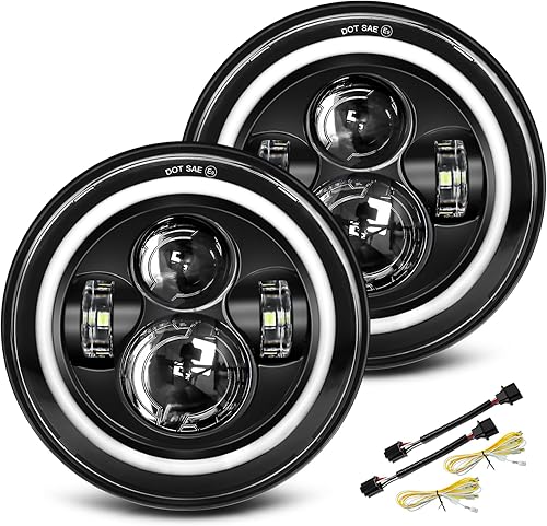 UNI-SHINE J003T - Par de faros delanteros led de 7 pulgadas, color ámbar y blanco, ojos de ángel, homologado por DOT y E-Mark, haz de luz alta y