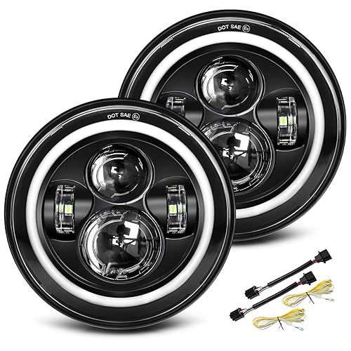 UNI-SHINE Black 2pcs 7 inch Led Headlight Round DOT Approved