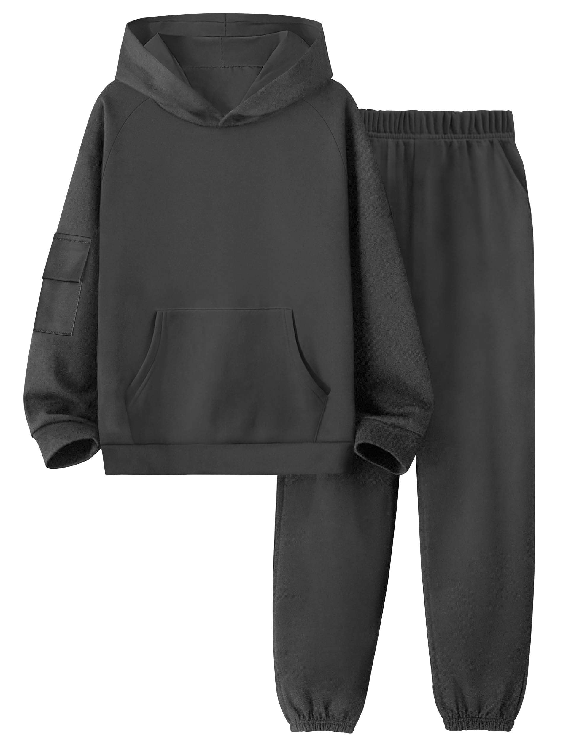 Boiltcat Boys Solid 2-Piece Fall/Winter Outfit Set with Kangaroo Pocket Hoodie (Sizes 6-12T)