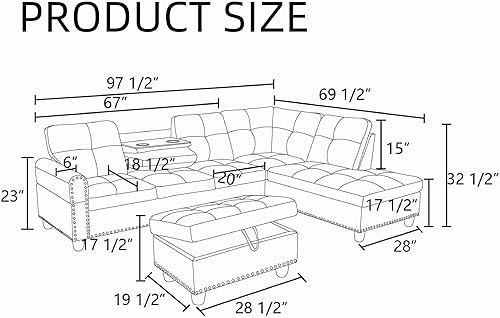 Miniatura 2 de Sofá modular en forma de L, sofá modular con diván, sofás modulares modernos, muebles para sala de estar, apartamento, oficina, dormitorio, negro y