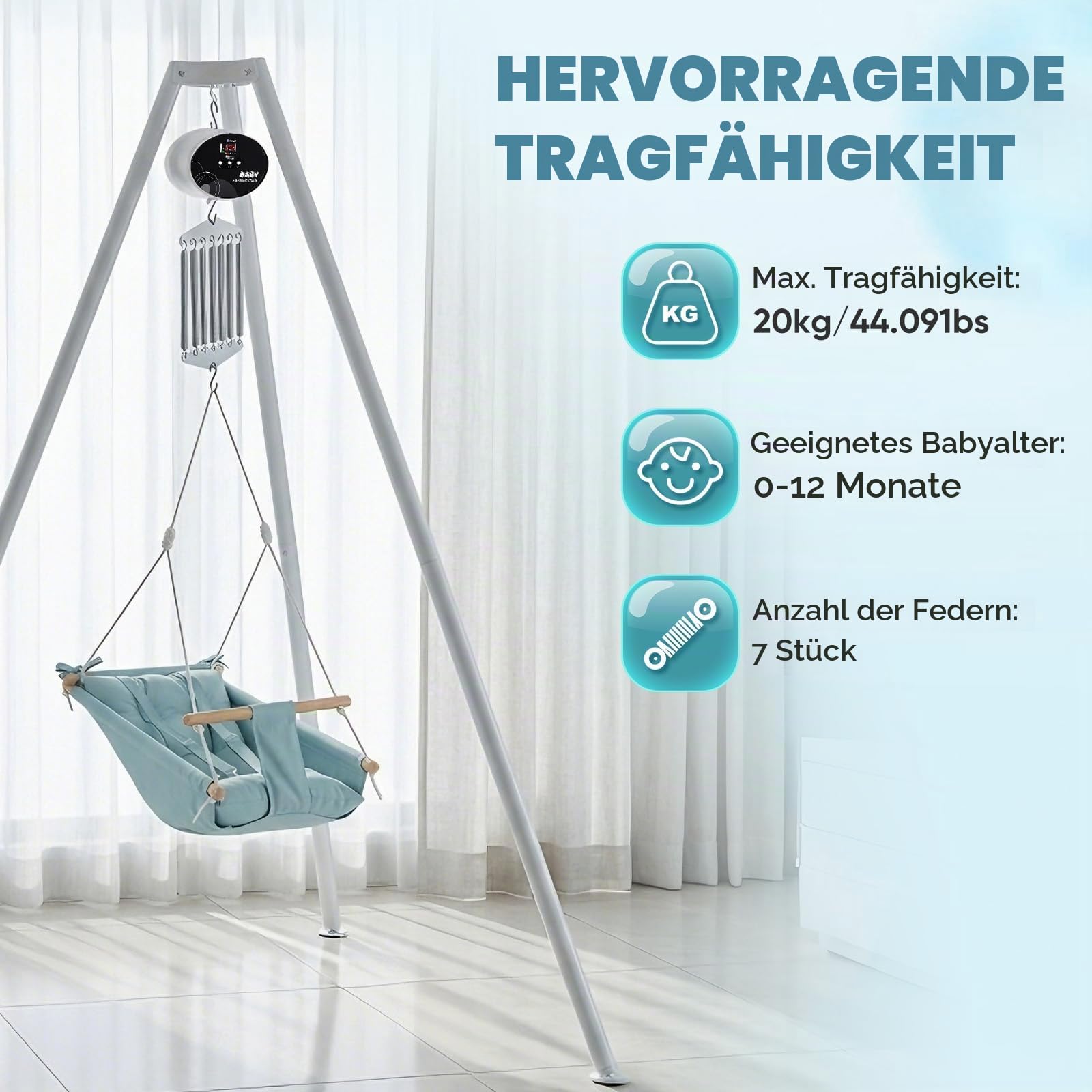 Hängende Elektrische Babyschaukel Steuerung für Neugeborenes, Federwiege Motor Belastbarkeit 20 kg mit Fernbedienung, Babyschaukel Controller mit Timer und Musik, Geschwindigkeit Einstellbar (Schwarz)