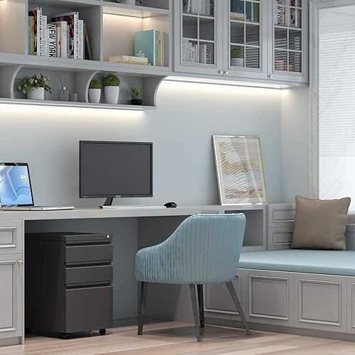 Miniatura 2 de Archivador para oficina en casa, archivadores de 3 cajones con cerradura, cajón rodante debajo del escritorio sobre ruedas