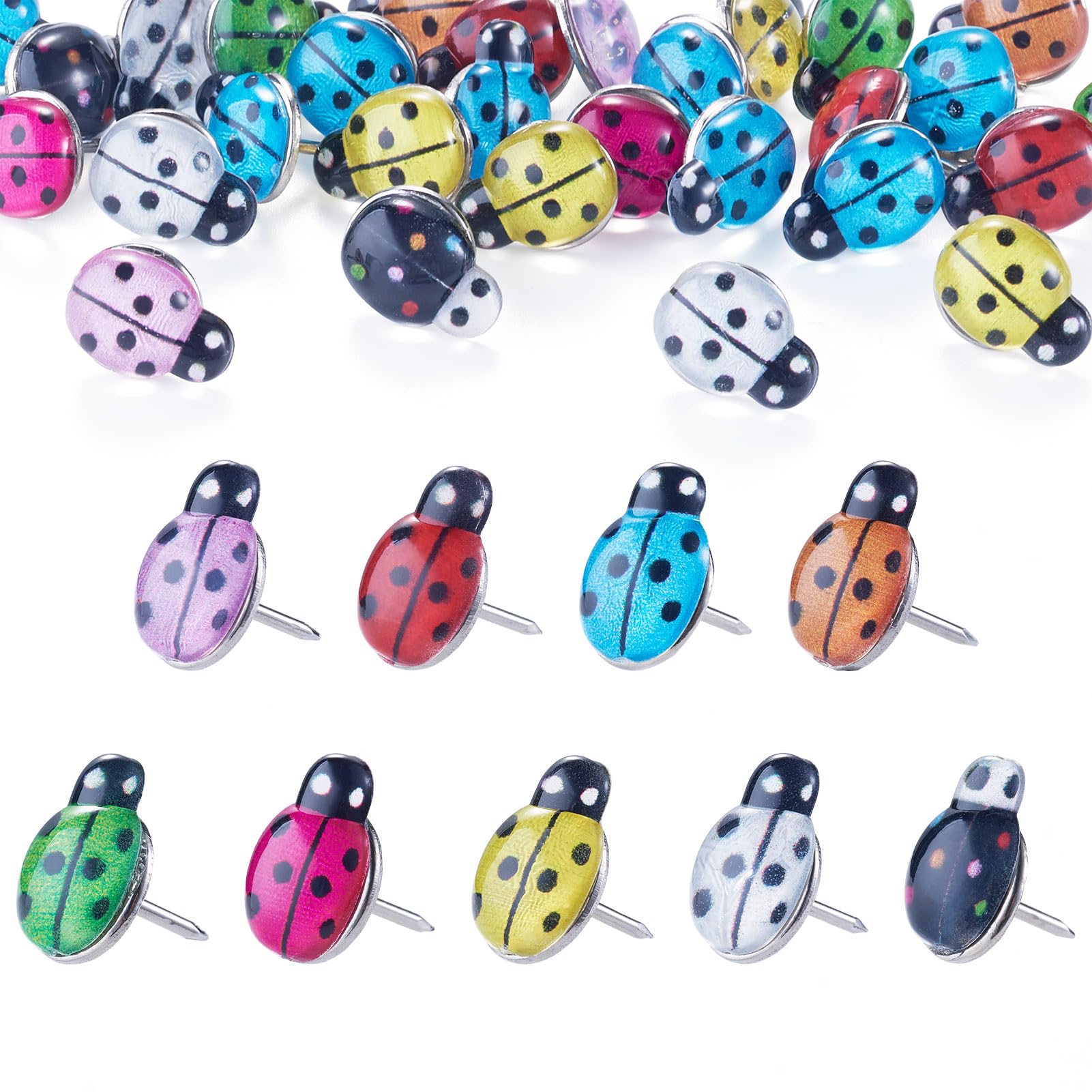 Sparkeads 30 pcs Ladybug Drawing Pins Resin Insect Push Pin 14mm Thumb Tack Map Pins for Photo Wall Corkboard Bulletin Board Cardboard Hanging Poster