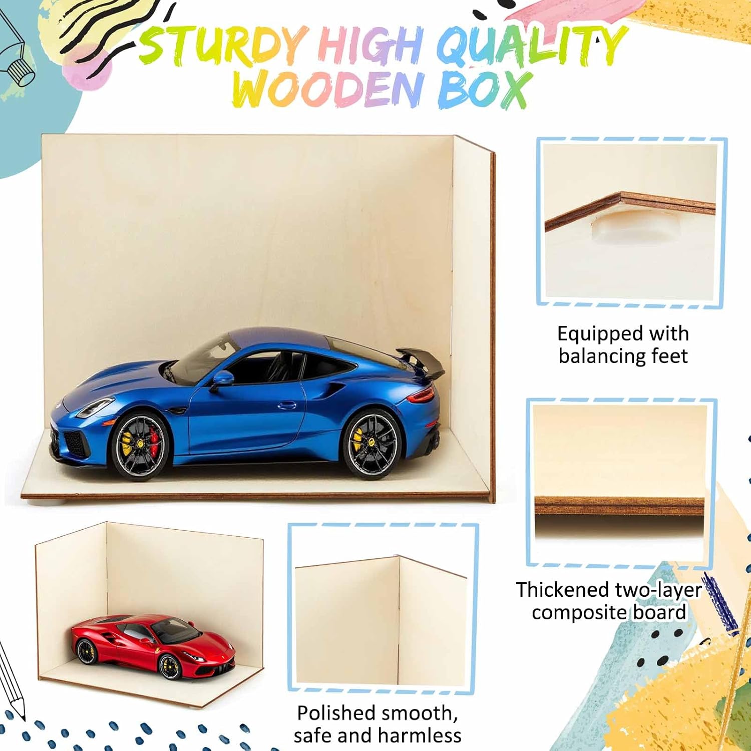 Yalikop 2 Pcs Unfinished Wood Diorama Display Case Christmas Box 11.8 x 8.7 x 8.3 Inches for DIY Craft Projects, Miniature Figures, Dollhouses, Rainforest Scenes (3 Sides) image 5