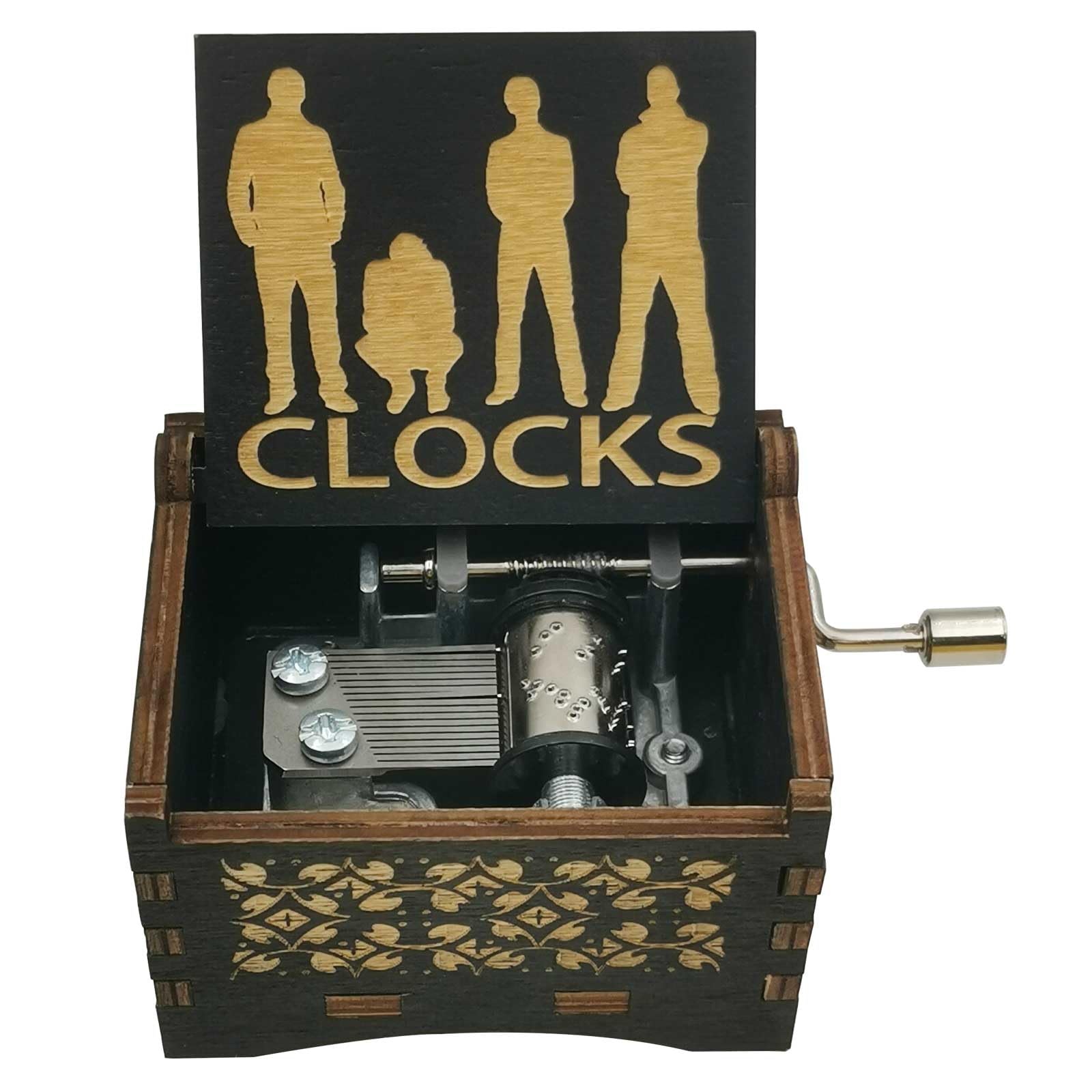 STARRUM Clocks Vintage Wooden Music Box Hands Crank Laser Design Musical Box for Men Women Birthday Christmas gifts (252-BJ3 Hand Crank)