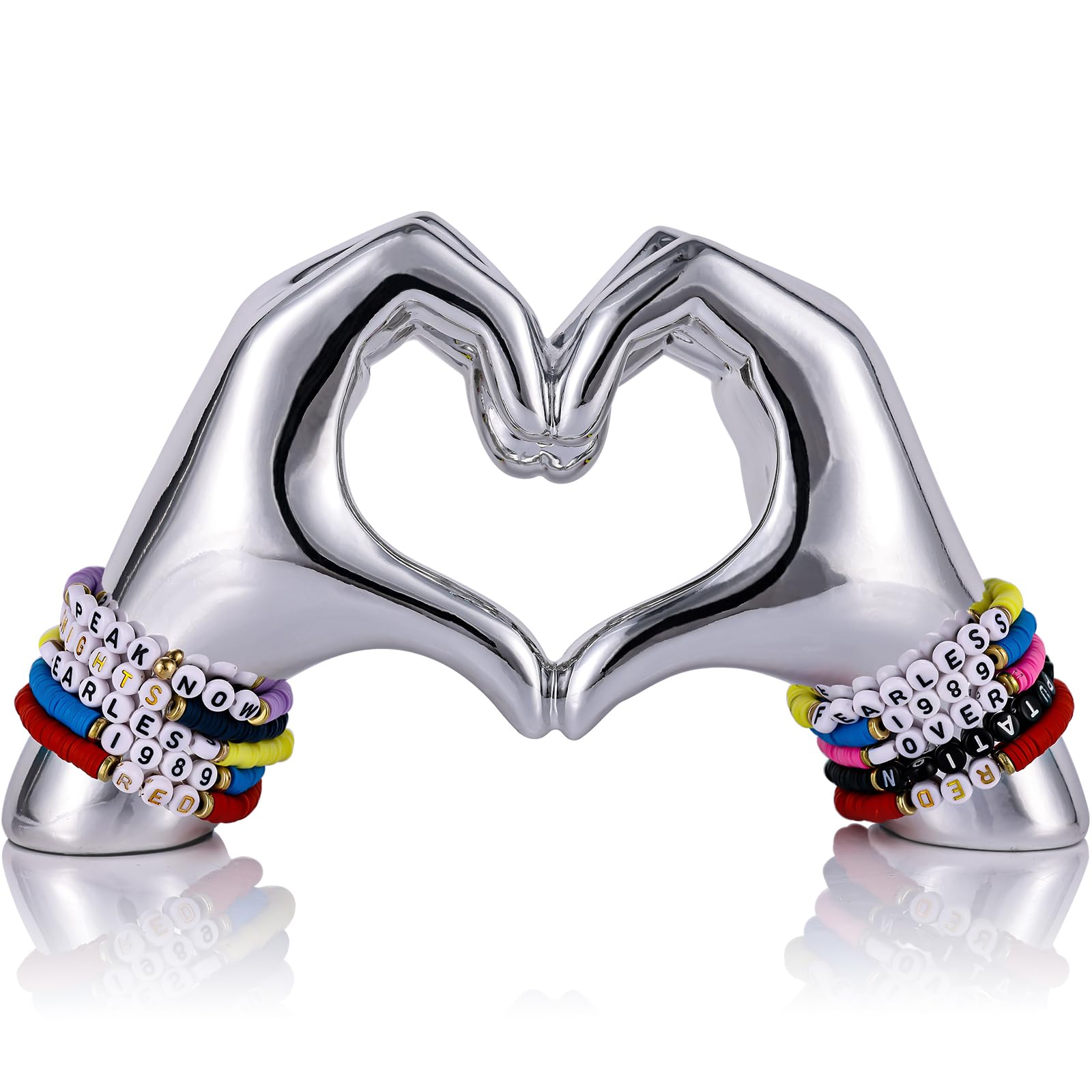 Silver Heart Hands Decor for Living Room Bedroom Bookshelf Coffe Table, Love Centerpieces Aesthetic Statue and Sculpture Boho Wedding Accents Decorations, Knick Knacks Home Decor for Shelves para