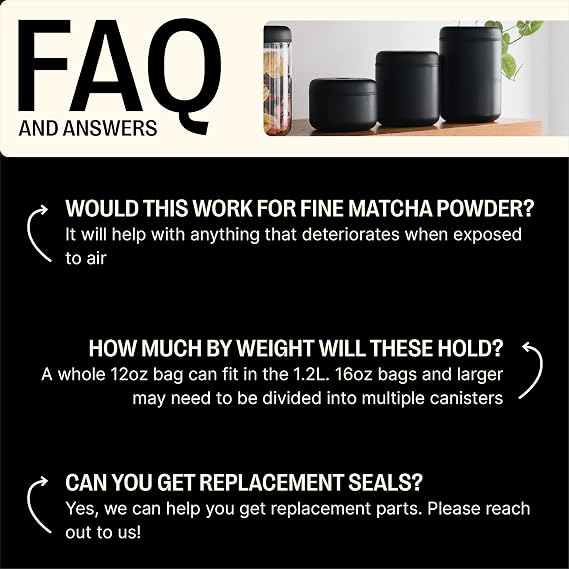Fellow Atmos Vacuum Coffee Canister & Food Storage Container - 0.7 Liter Canister holds up to 11 oz of Coffee Beans - Airtight Food Storage Containers - Coffee Containers - 0.7 Liter - Matte Black