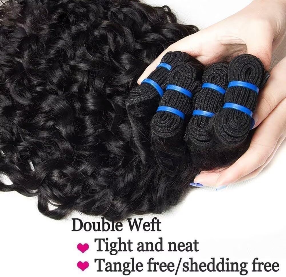 Pelo Humano Rizado With Closure Natural Pelo Humano Brasileño Cabello Virgen Brasileño Extensiones De Cabello Color Negro Long Water Wave Human Hair Bundles With Closure 16 18 20 +14 inch…