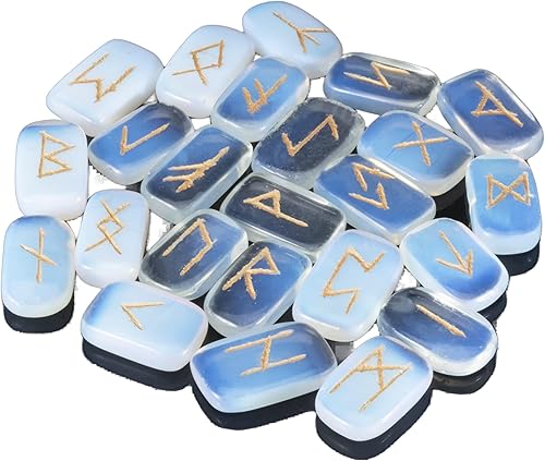 Miniatura 10 de Crocon Runas de jaspe de frutas con forma rectangular de piedras preciosas con alfabeto Futhark de saúco grabado, 25 piezas, juego de runas