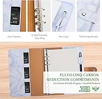 Vista 3 de FYY - Cuaderno de 6 anillos de piel sintética con bolsillos, divisores y papel de recarga, agenda de tamaño A5, color azul marmolado