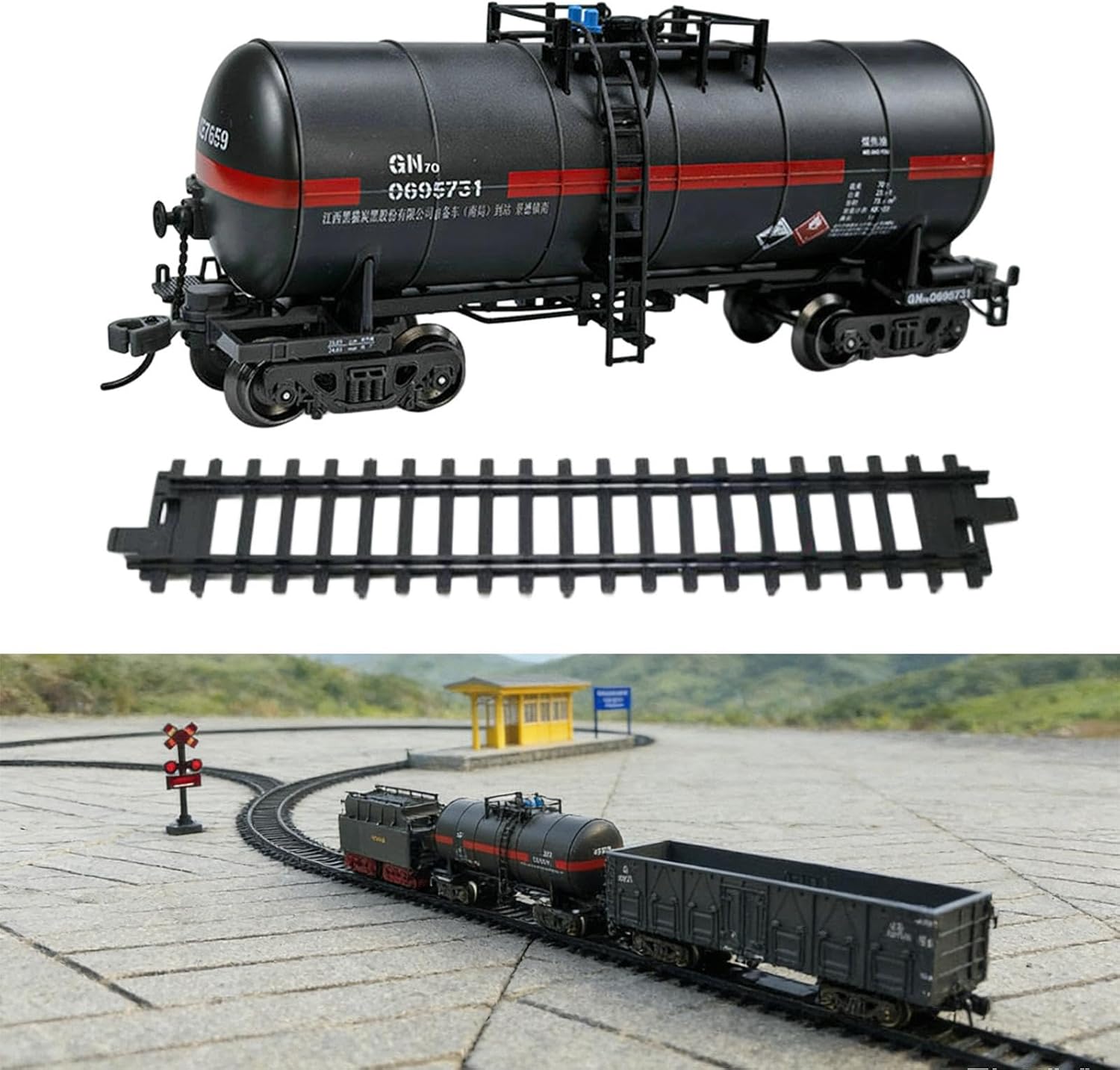 1:75 Train Accessories Model Miniature Carriage Handmade Desktop Party with Track Railway Train Set for Children, Black