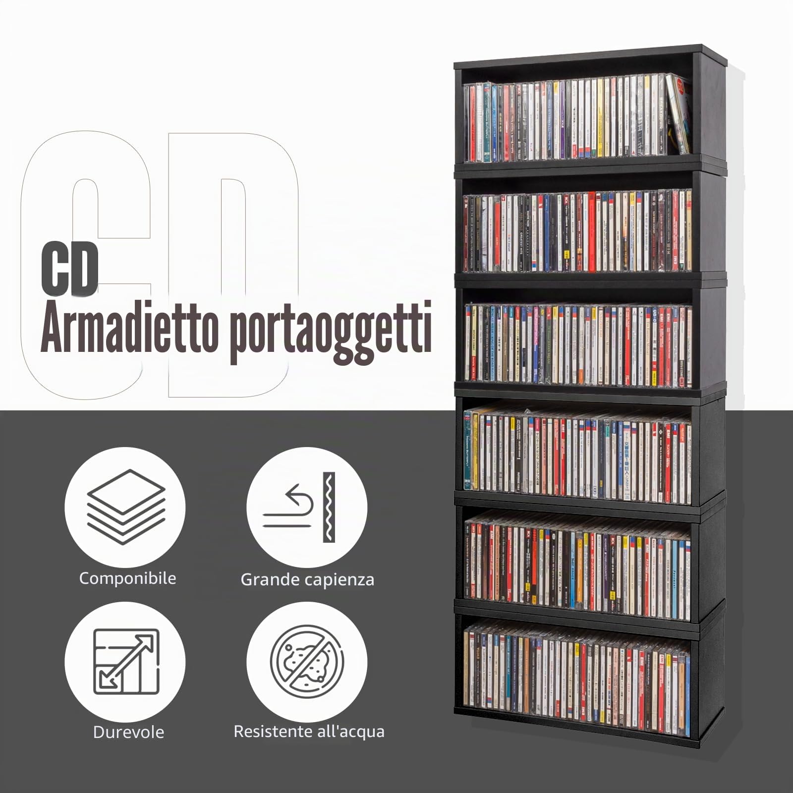 SdroceRyaM Scaffalatura per CD - Display multimediale in legno per CD, videogiochi, libri - 15,67 x 6,77 x 6,38 pollici - Stoccaggio e organizzazione (nero)