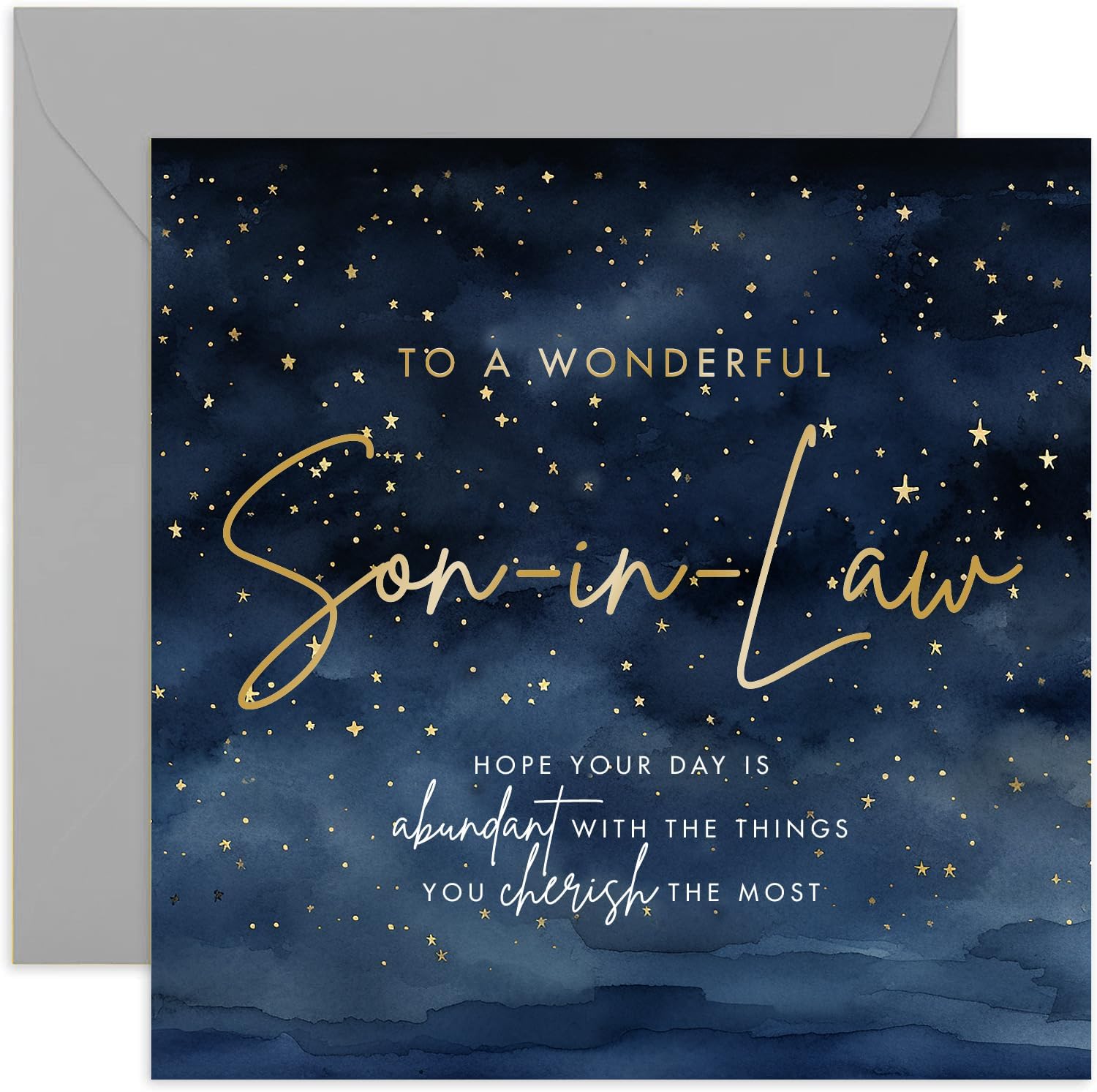 Birthday Card for Son-in-Law - Wonderful Son-in-Law Stars Design - Male Birthday Card for Men Adult - Gold Foil Star Sky Design - Special Birthday