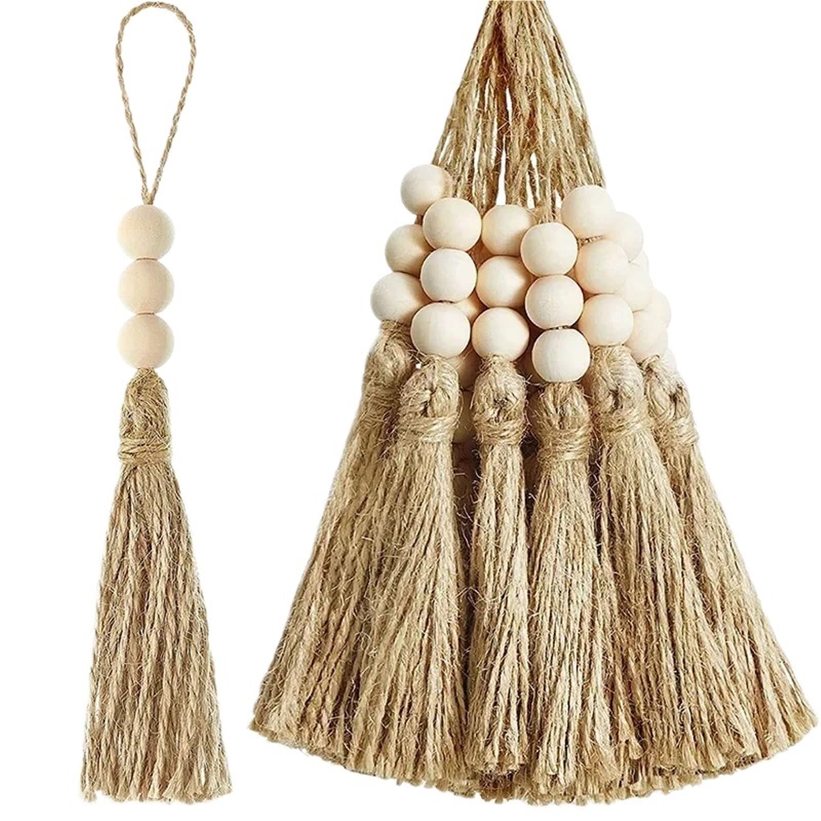 Ornamental tassel, Tassels Decoration 1/2Pcs Jute Tassel with 3 Wood Beads for DIY Crafts Home Party Decor