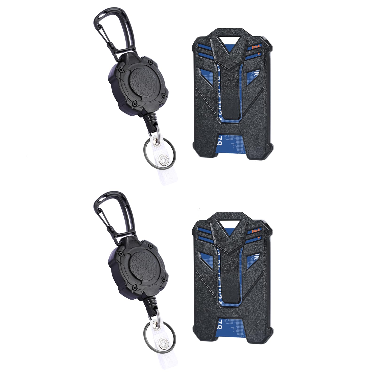 XAMEHA 2PCS ID Badge Holder with Heavy Duty Retractable Clip and Clear Card Window, Tactical Keychain and Ring, Retractable Badge Reel with 31.5IN