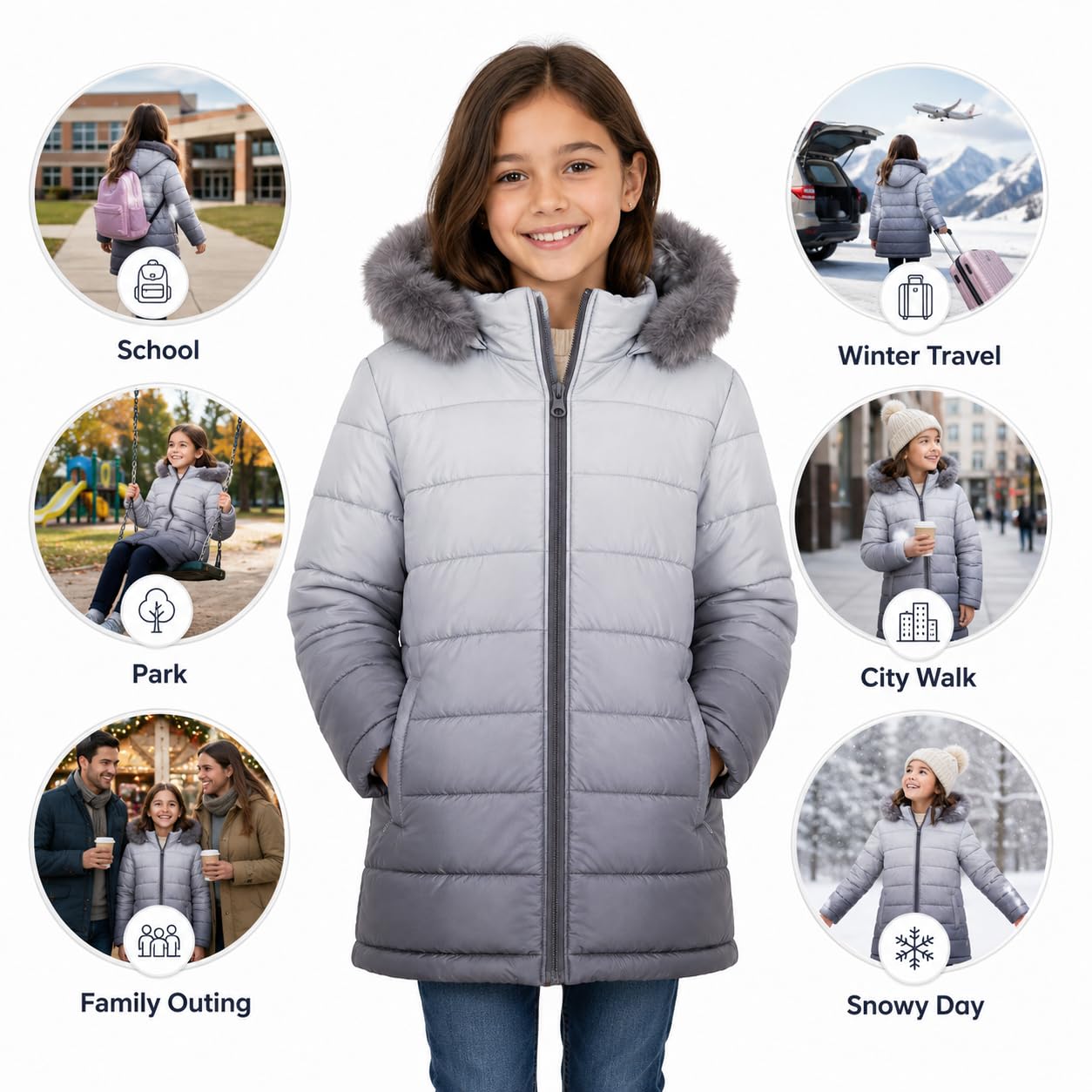 A2Z 4 Kids Bambine Piumino Giacca Pelliccia sintetica Con cappuccio Bicolore 3D Degradé Moda Elegante Scolastica Giacche Scollo alto A Trapuntato Imbottito Cappotti Età 5-13 Anni