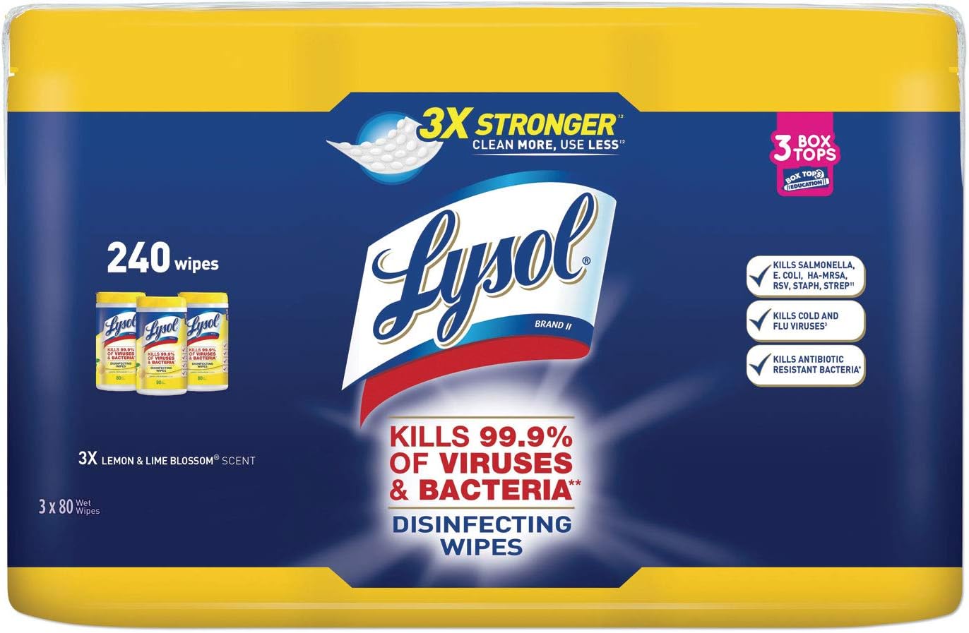 Lysol Disinfecting Wipes Value Pack, Lemon and Lime Blossom, 240 Count (Pack of 2